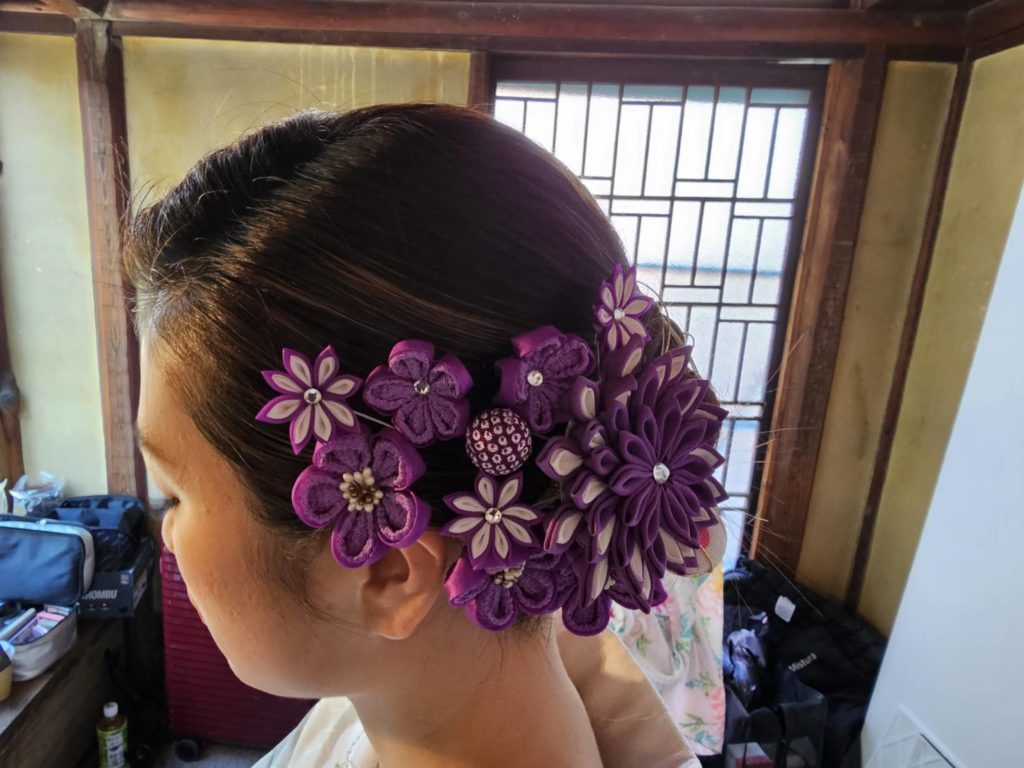 東京自由が丘　和装結婚式　つまみ細工髪飾りヘアメイク事例